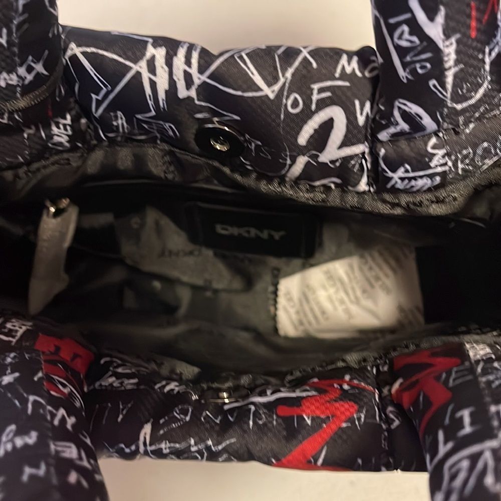 DKNY Petite Quilted Black and Red Graffiti Print Crossbody Tote - Picture 4 of 5